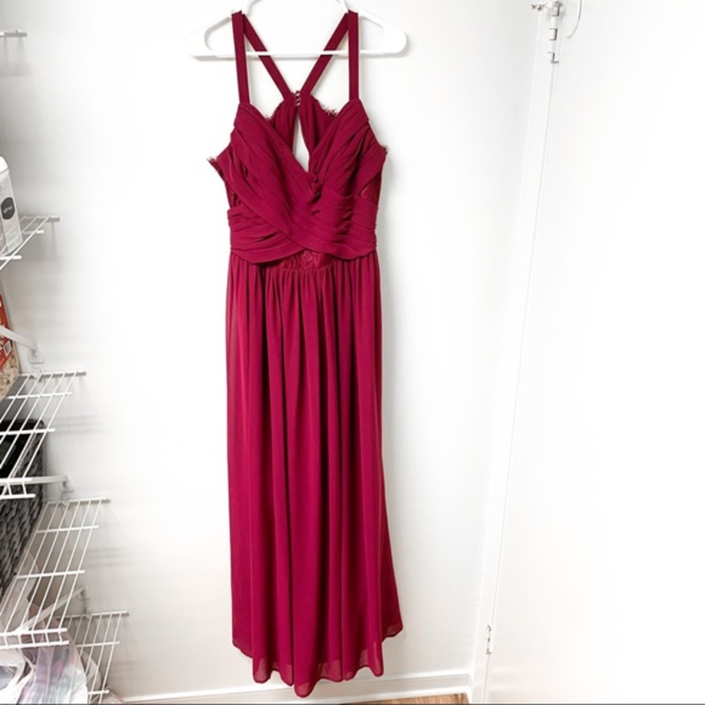 Hayley Paige Occasions Chiffon And Lace Keyhole Cutout Back Dress Size 12 - Picture 1 of 13